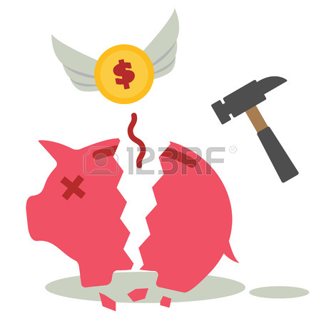 450x450 Bad Financial Habits. Breaking A Piggy Bank With Hammer Royalty