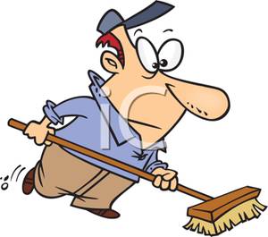 300x265 Cartoon Janitor Sweeping With A Broom Clip Art Image