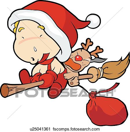 450x456 Clipart Of Santa Baby On A Broomstick U25041361