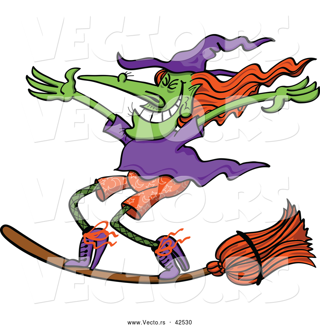 1024x1044 Vector Of A Cartoon Witch Standing On Her Broom Stick While Flying