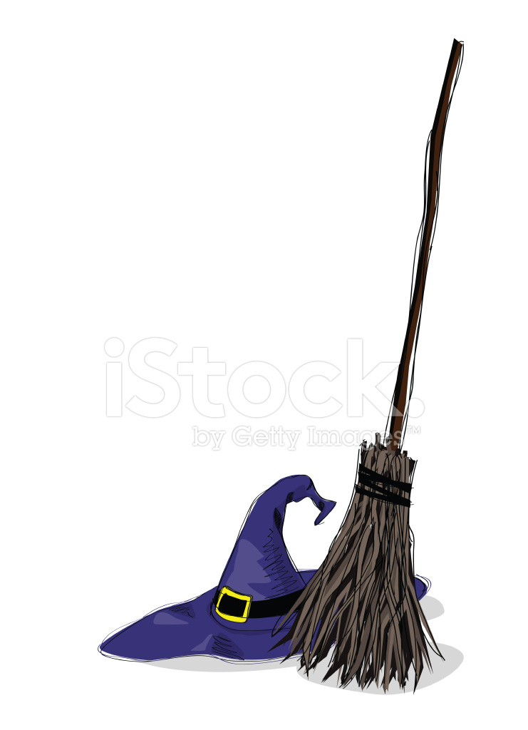 741x1024 Witch Hat And Broomstick Stock Vector