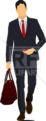 154x400 Young Handsome Walking Man In Suit With Brown Bag