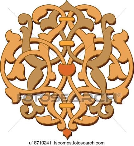 430x470 Clipart Of Orange And Brown Fancy Leaf Arabesque Design U18710241