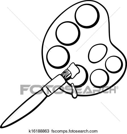 447x470 Clipart Of Brush And Palette Clip Art Coloring Page K16188863