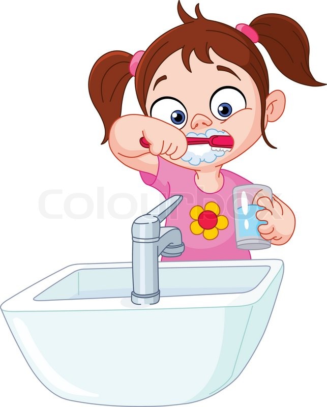 643x800 Young Girl Brushing Her Teeth Stock Vector Colourbox
