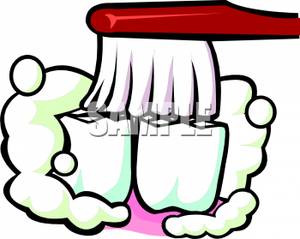 300x239 Free Clipart Image A Toothbrush Brushing Teeth