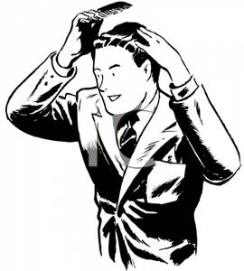 270x300 Black And White Cartoon Of A Man Combing His Hair