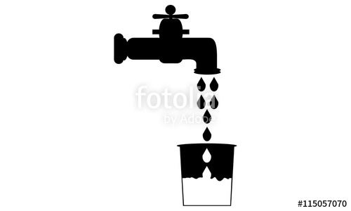 500x300 Icon Water Tap And Bucket. Logo Simple Flat Bucket Filled With T