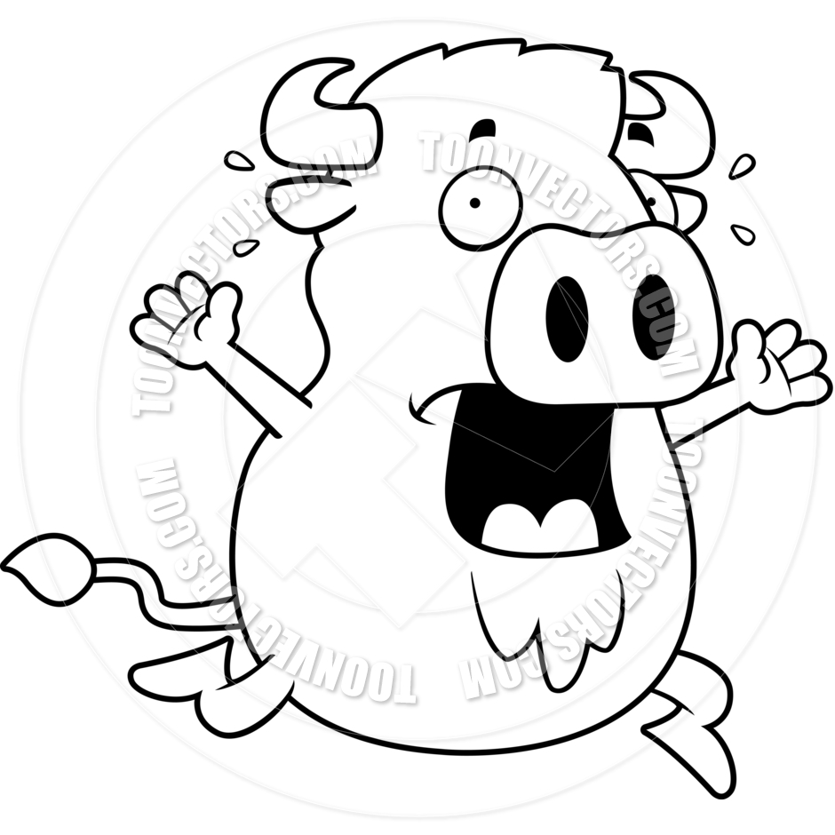 940x940 Cartoon Buffalo Panic (Black And White Line Art) By Cory Thoman