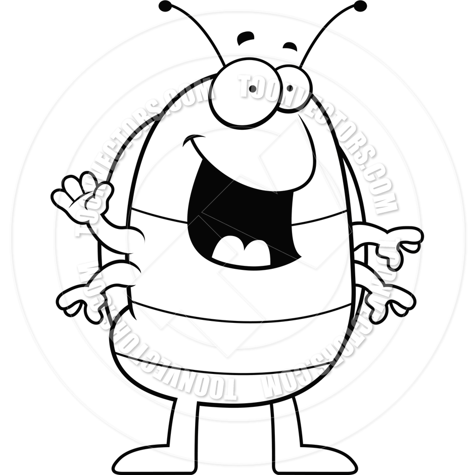 940x940 Cartoon Pill Bug Waving (Black And White Line Art) By Cory Thoman
