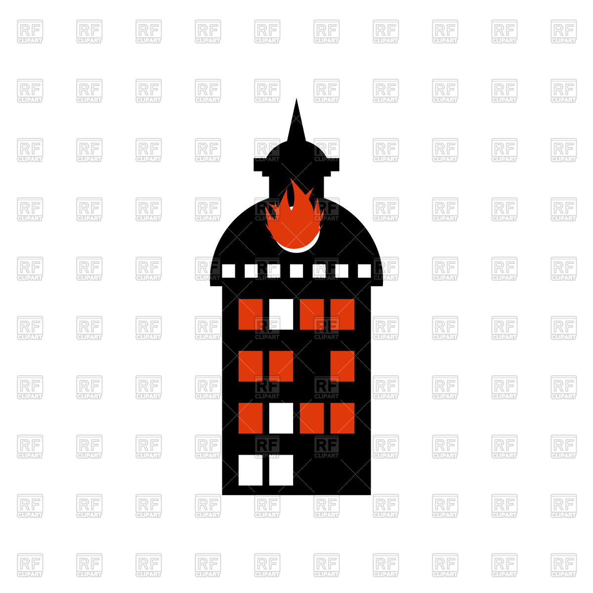 1200x1200 Burning Building. Fire In Facility. Arson. Royalty Free Vector