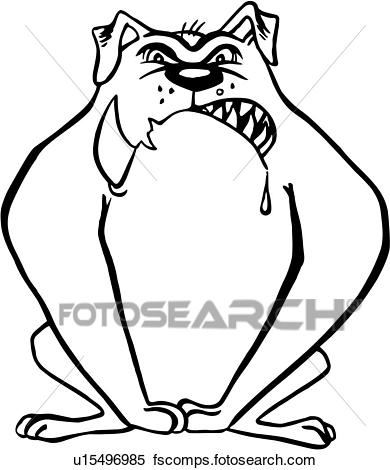 390x470 Clipart Of , Bulldog, Canine, Cartoon, Dog, Guard, Security