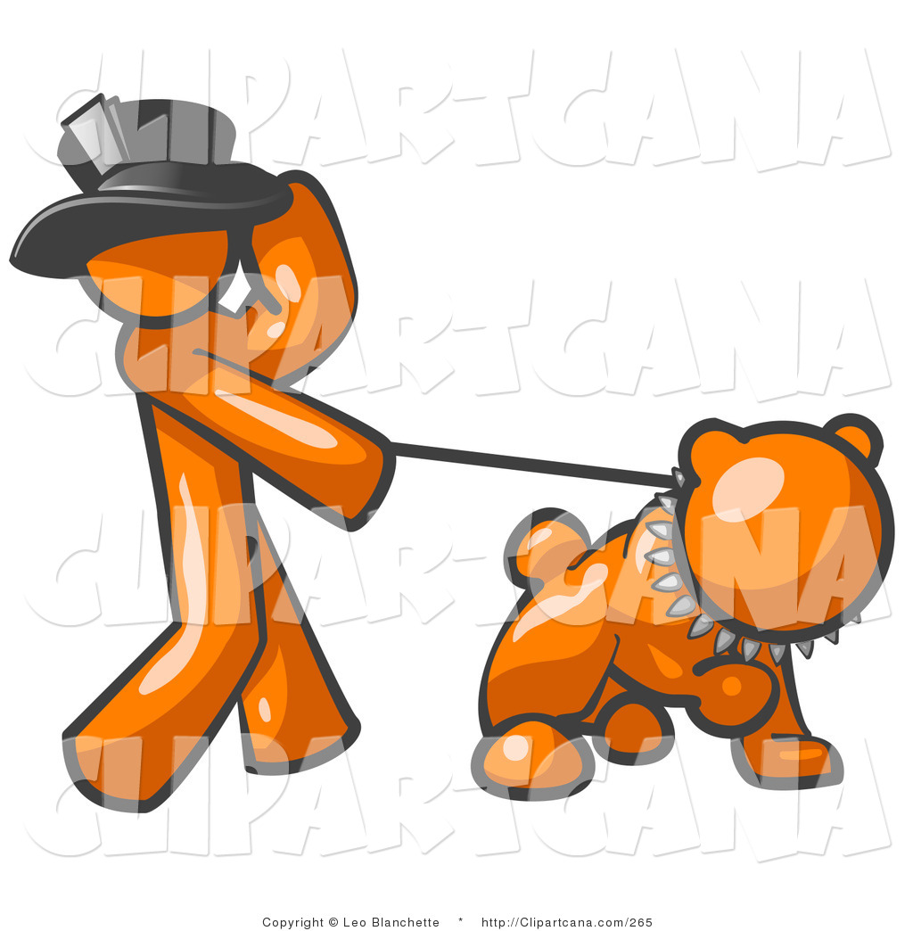 1024x1044 Vector Clip Art Of An Orange Man Walking A Tough Bulldog Pulling