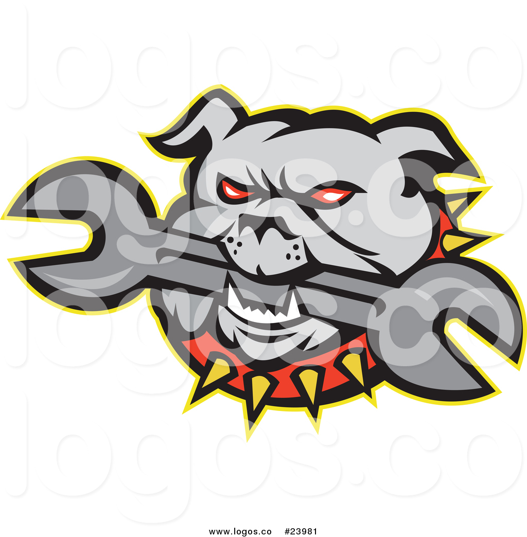 1024x1044 Vector Logo Of A Bulldog Biting A Double Open End Wrench By