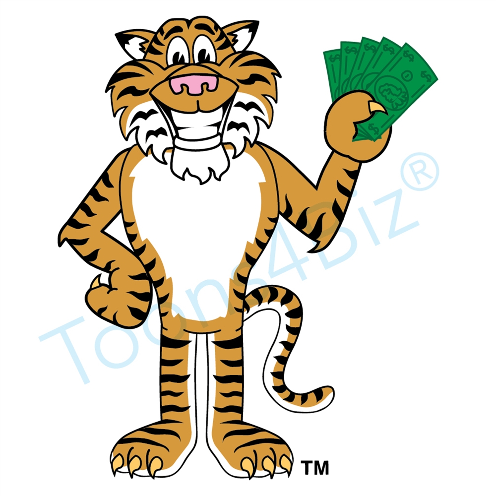 1000x1000 Tiger Mascot Holding Money Clip Art