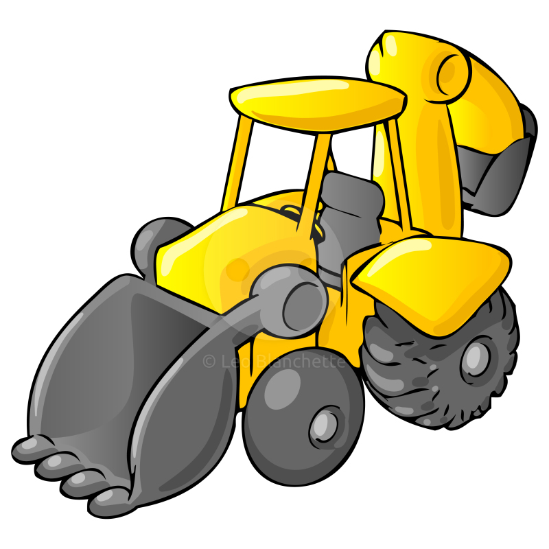 800x800 Backhoe Bulldozer Cartoon Style Clip Art Illustration Image