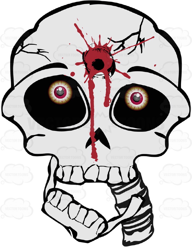 623x800 Cartoon Skull With Gunshot To Forehead Bullet Hole Straight