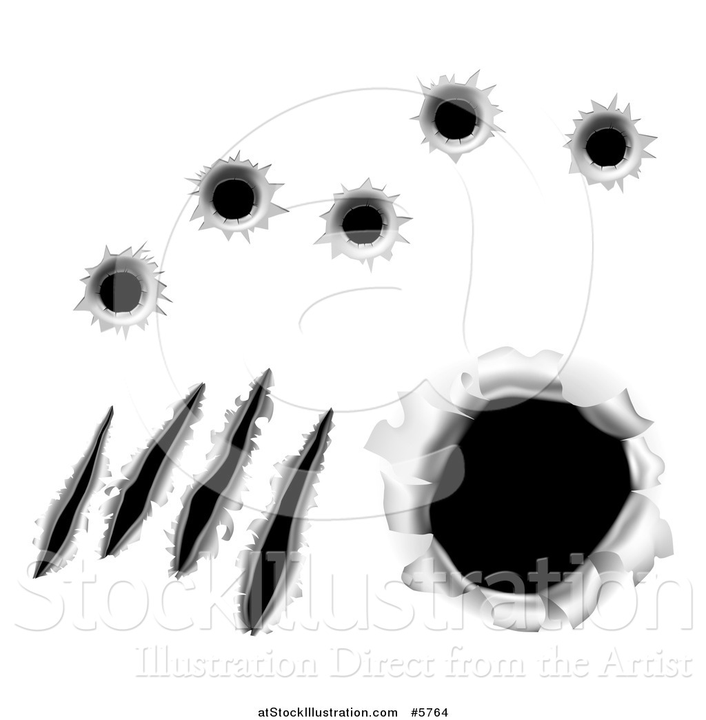 1024x1044 Vector Illustration Of Bullet Holes And Scratches Through Metal By