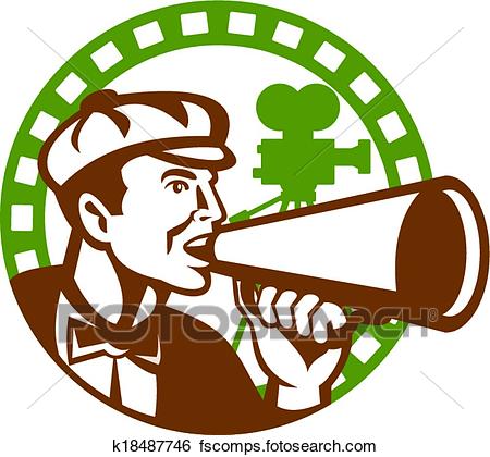 450x420 Clip Art Of Movie Director Bullhorn Vintage Movie Camera Retro