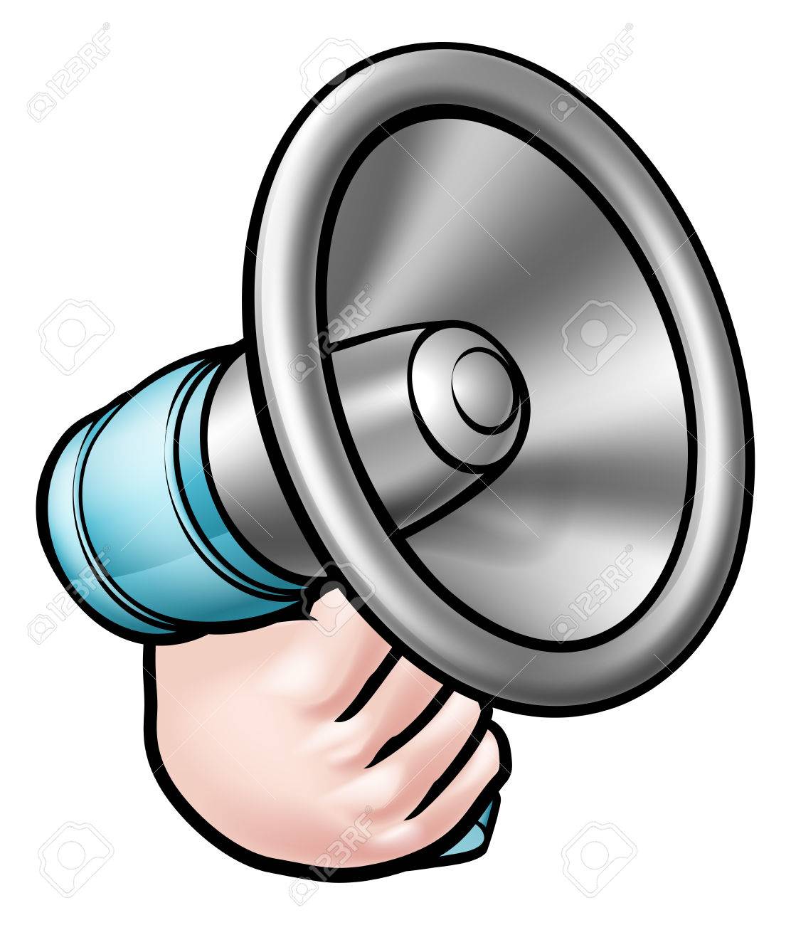 1112x1300 A Cartoon Hand Holding A Megaphone Or Bullhorn Royalty Free