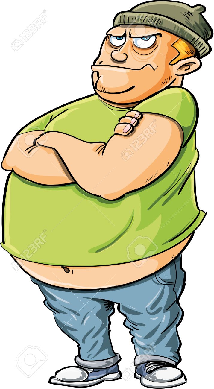 715x1300 Cartoon Bully With A Fat Belly. Isolated On White Royalty Free
