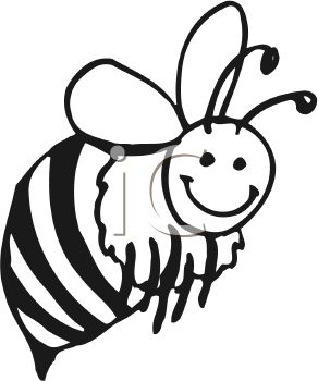 292x350 Black And White Clip Art Image Of A Bumble Bee Flying With A Smile