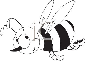 350x249 Picture Of A Honeybee Flying In Black And White In A Vector Clip