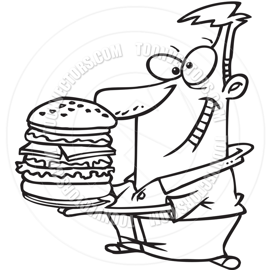 940x940 Cartoon Big Burger (Black And White Line Art) By Ron Leishman