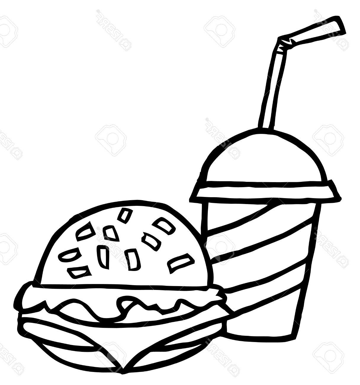 1216x1300 Unique Outlined Cheeseburger Served With Drink Stock Vector