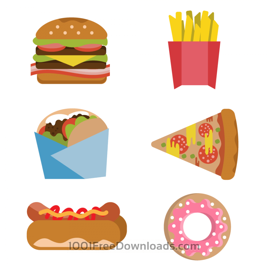 900x900 Free Vectors Fast Food Burger Fries Hot Dog Donut Flat Vector Set