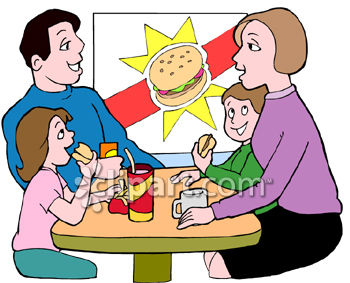 350x283 Family Eating Burgers In A Fast Food Place Clipart