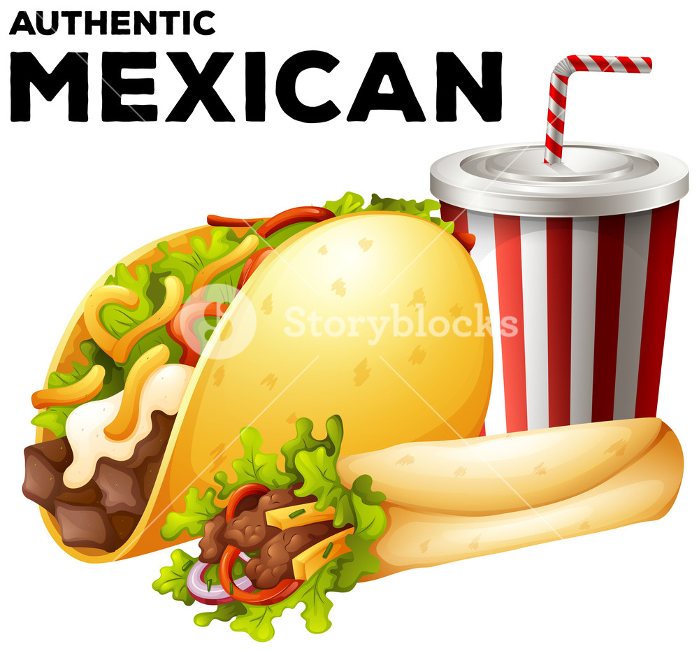 1000x931 Mexican Food With Taco And Burrito Illustration Royalty Free Stock