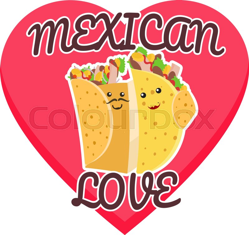 800x753 Mexican Love Symbol With Hugging Burrito And Taco On Pink Heart