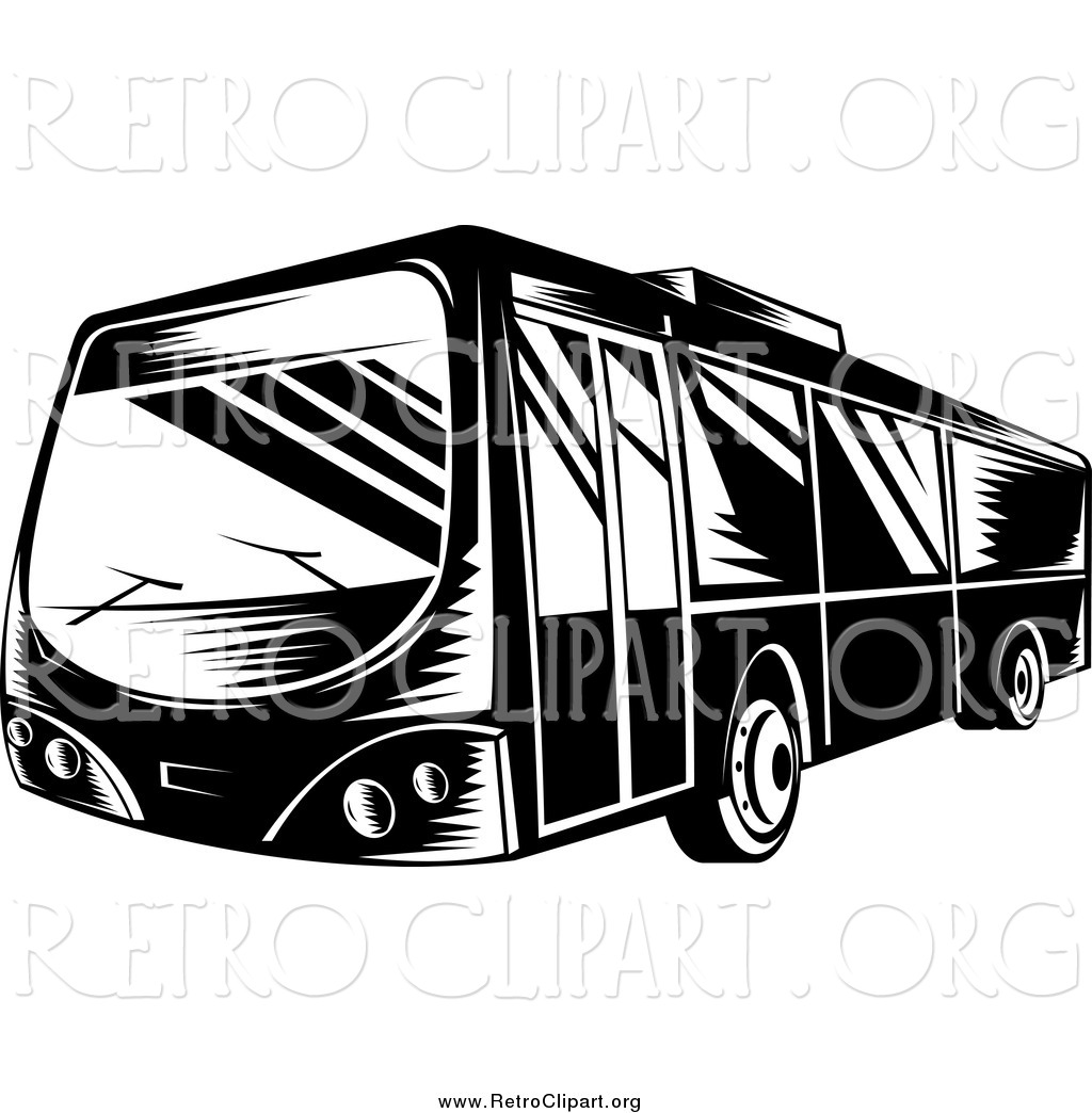 1024x1044 Clipart Of A Retro Black And White Bus By Patrimonio