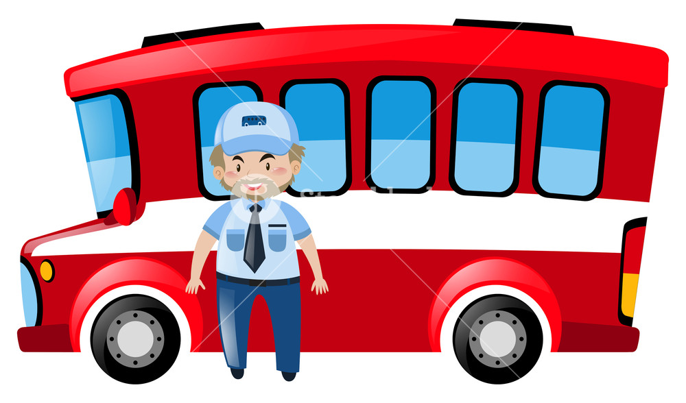 1000x588 Bus Driver And Red Bus Illustration Royalty Free Stock Image