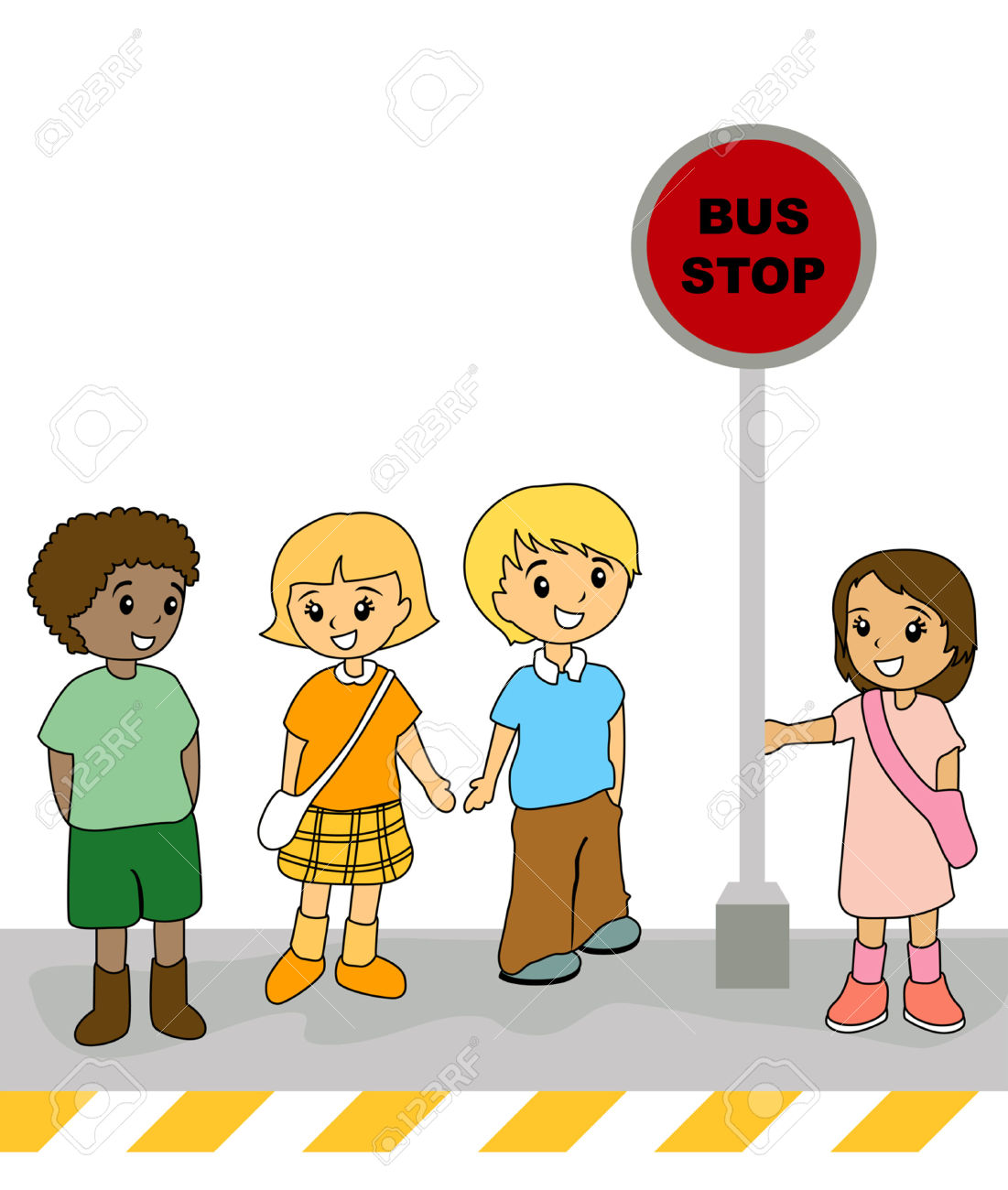 1101x1300 Illustration Of Kids At The Bus Stop Royalty Free Cliparts