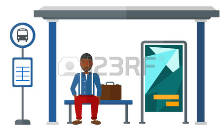 450x268 Simple Cartoon Of A Woman And Man Waiting At The Bus Stop Royalty