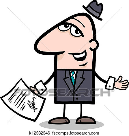 447x470 Clip Art Of Businessman With Contract Cartoon K12332346