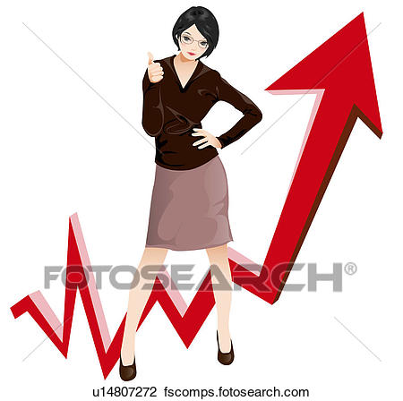 450x448 Clip Art Of Business Woman With Graph Arrow Up U14807272