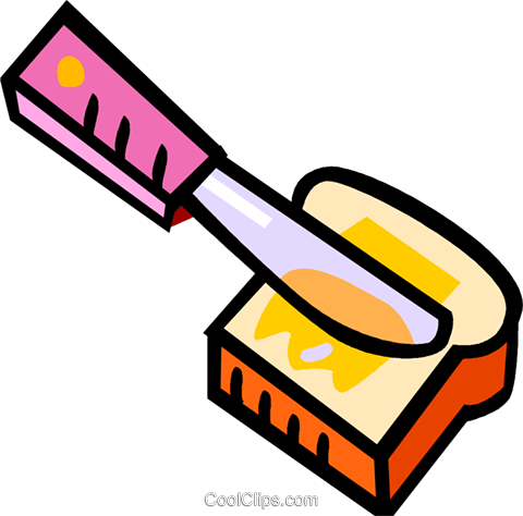480x474 Bread Slice With Butter Knife Royalty Free Vector Clip Art