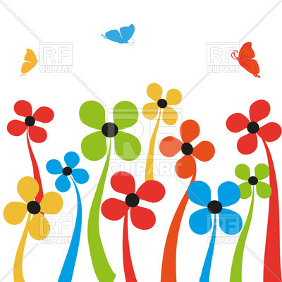 400x400 Colorful Simplistic Cartoon Flowers And Butterflies Royalty Free