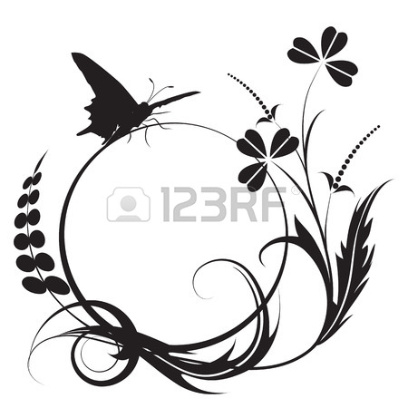 450x450 Floral Background With Butterfly In Black And White Colors Royalty