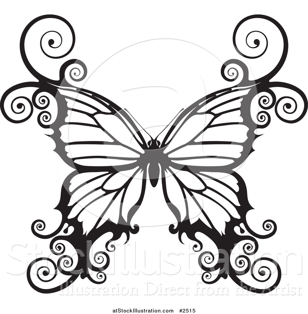 1024x1044 Vector Illustration Of A Black And White Swirly Butterfly By