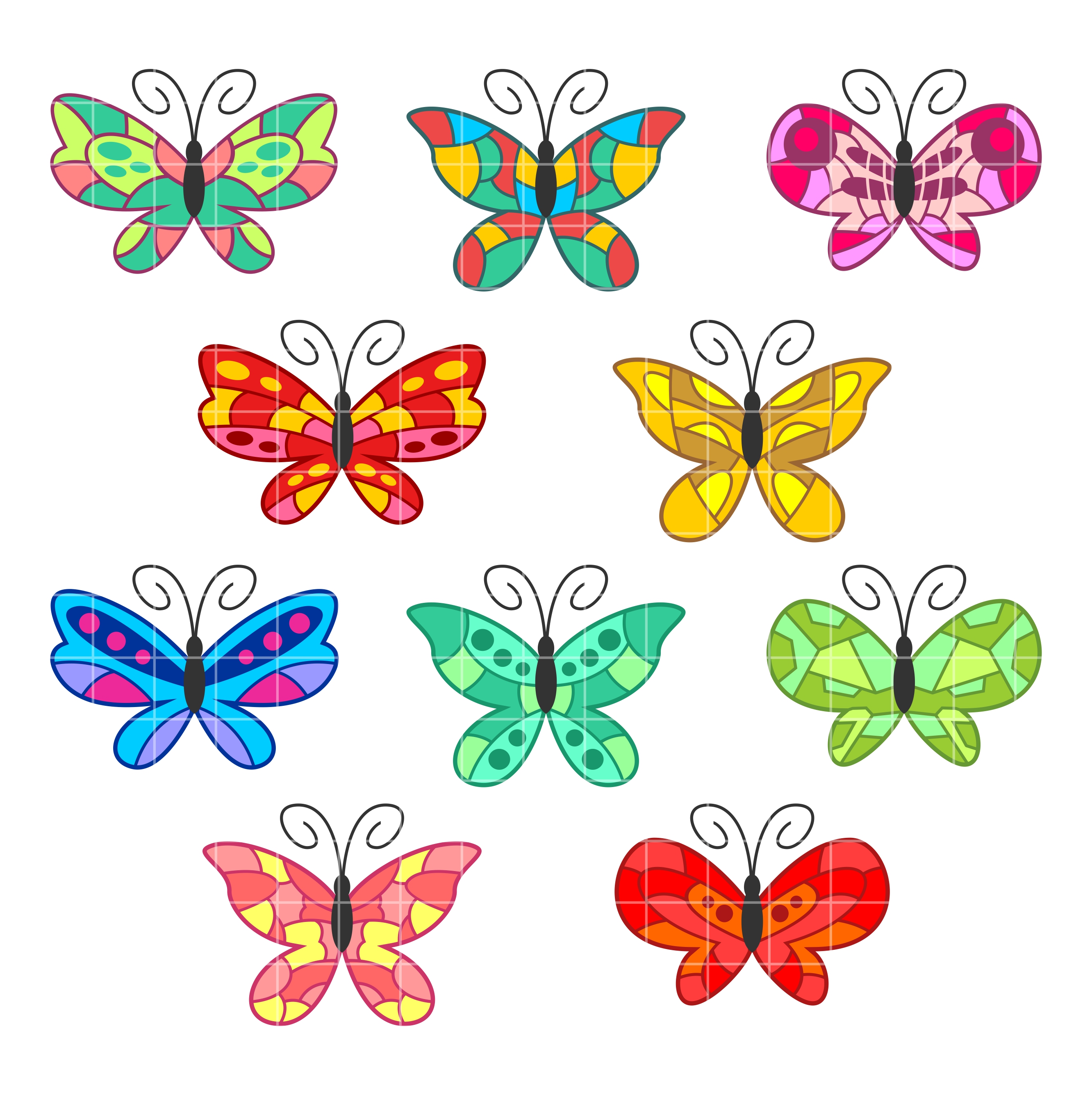 2664x2670 Colorful Butterflies Set Semi Exclusive Clip Art Set