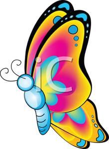 219x300 Brightly Colored Butterfly With A Blue Body Clip Art Image
