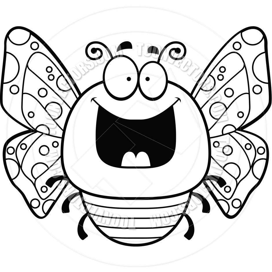 940x940 Cartoon Little Butterfly Happy (Black And White Line Art) By Cory