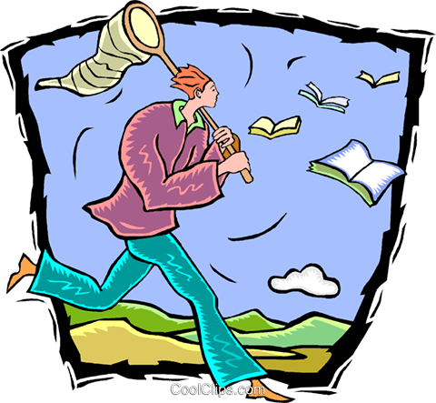 480x443 Man With A Butterfly Net Chasing Stories Royalty Free Vector Clip