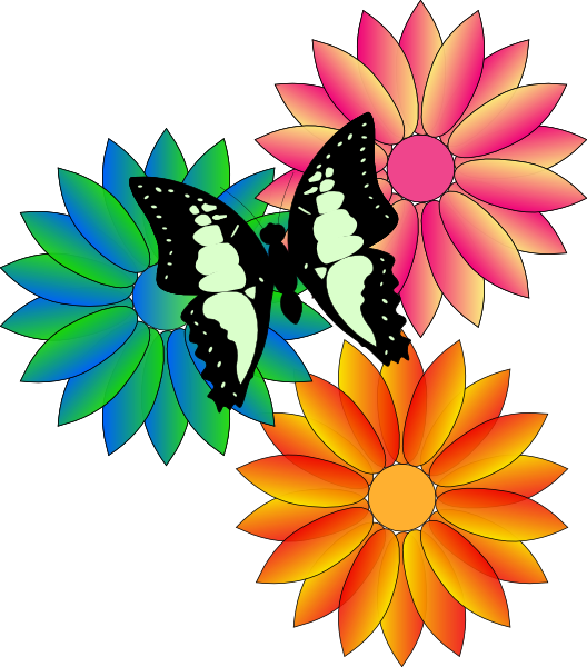 528x600 Butterfly And Flowers Clip Art