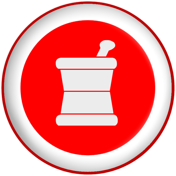 600x600 Mortar Pestle Pharmacy Symbol Red Button Clipart Image