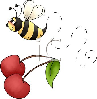 341x350 Cute Little Bee Buzzing Around Cherries